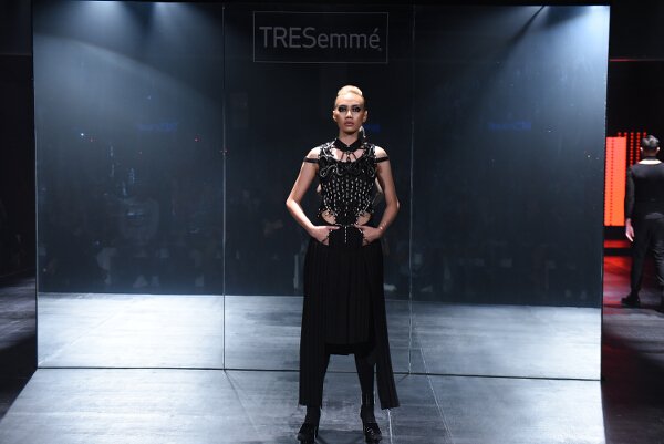 Jerome Lorico creates stunning textured metallic ensembles in a futuristic palette of silver, platinum, and black.