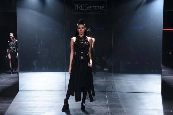 Jerome Lorico creates stunning textured metallic ensembles in a futuristic palette of silver, platinum, and black.