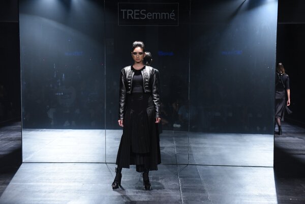 Jerome Lorico creates stunning textured metallic ensembles in a futuristic palette of silver, platinum, and black.