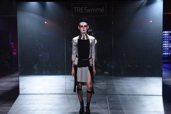 Jerome Lorico creates stunning textured metallic ensembles in a futuristic palette of silver, platinum, and black.