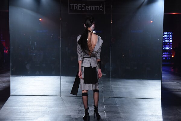 Jerome Lorico creates stunning textured metallic ensembles in a futuristic palette of silver, platinum, and black.