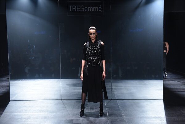 Jerome Lorico creates stunning textured metallic ensembles in a futuristic palette of silver, platinum, and black.